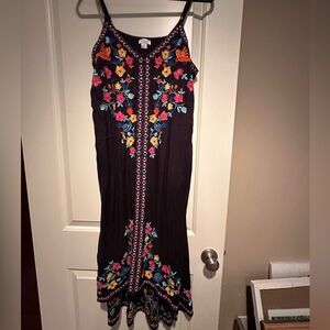 Sundance Black Embroidered Floral Midi Dress